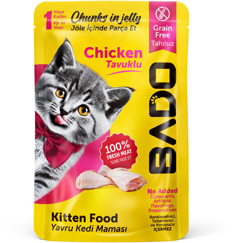 Bado wet food chunks in jelly for kittens with chicken, pouches 85 g