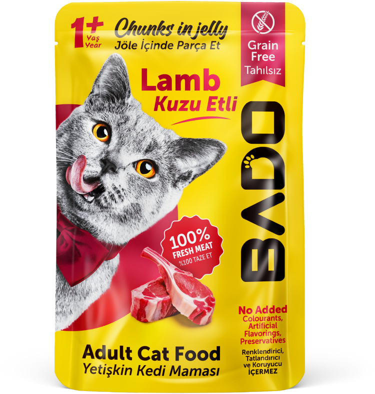 Bado wet cat food in jelly with lamb, pouches 85 g