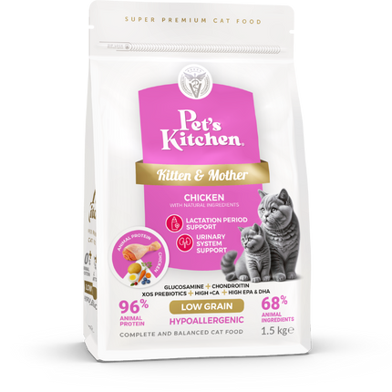 PETS KITCHEN Корм для котят и кормящих кошек КУРИЦА 1.5кг