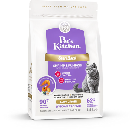 PETS KITCHEN Корм для стерилизованных кошек КРЕВЕТКА/ТЫКВА 1.5кг