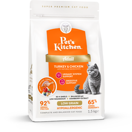 PETS KITCHEN Корм для взрослых кошек ИНДЕЙКА/КУРИЦА 1.5кг