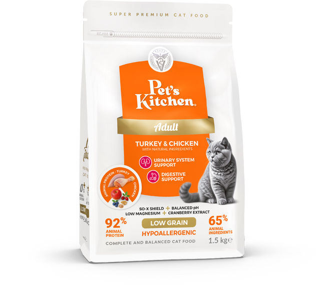 PETS KITCHEN Корм для взрослых кошек ИНДЕЙКА/КУРИЦА 1.5кг