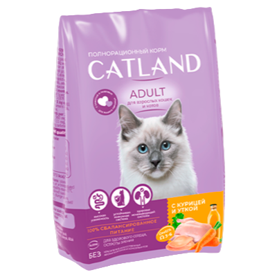 Корм «CATLAND» для взрослых кошек (С курицей и уткой) 10кг