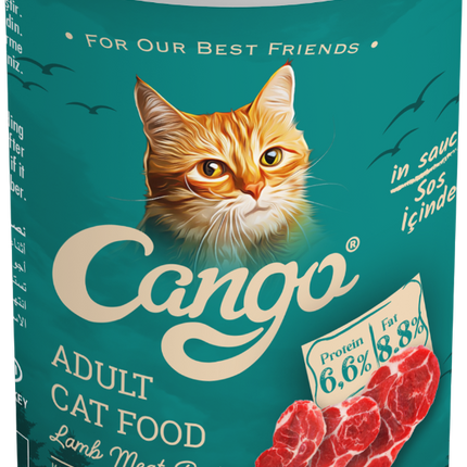 Cango консервированный корм для взрослых кошек, кусочки в соусе, ягненок рис, 415г