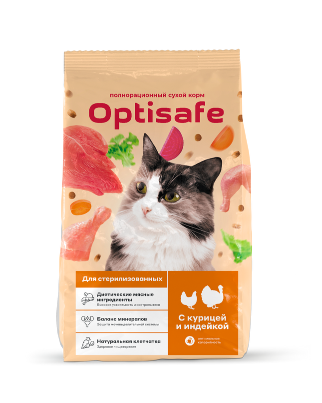 Корм «OPTISAFE» для стерилизованных кошек (С Курицей и Индейкой) 10кг